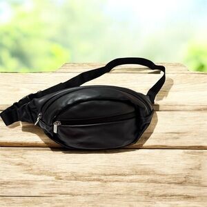 Black Faux Leather Fanny Pack / Waist Bag – Adjustable Strap